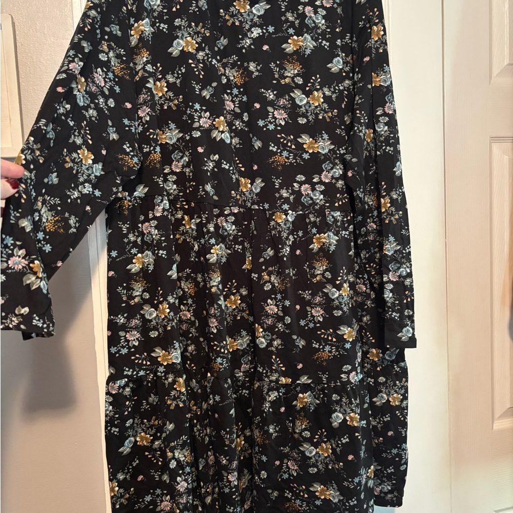love, Fire Black Dress with Floral Design